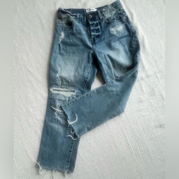 Pistola Distressed Light Wash Button Fly Straight Leg High Rise Crop Jeans SZ 25 - Picture 9 of 13